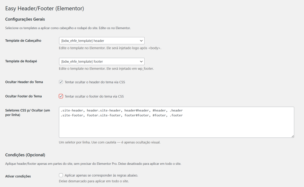 Easy Head & Footer for Elementor, screenshot 5