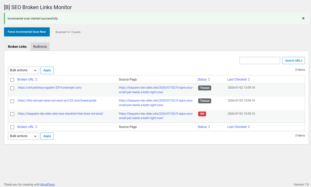 SEO Broken Links Monitor, screenshot 1