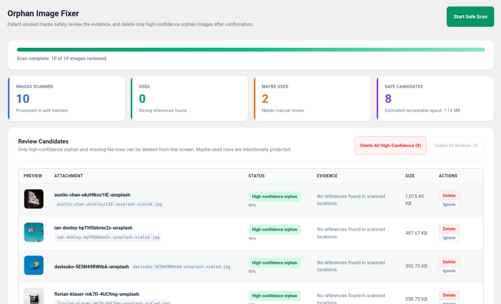 Orphan Image Fixer, screenshot 1