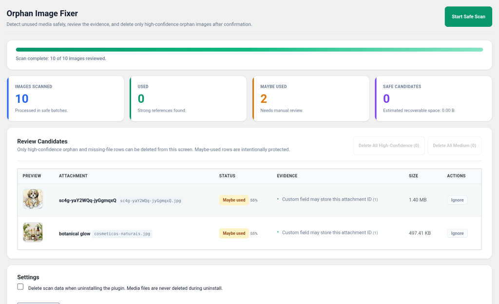 Orphan Image Fixer, screenshot 2