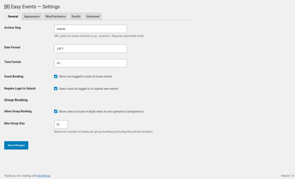 Easy Events, screenshot 1