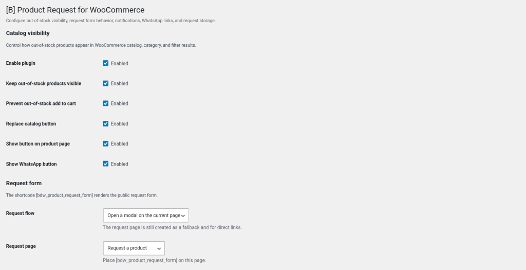 Product Request for WooCommerce, screenshot 1