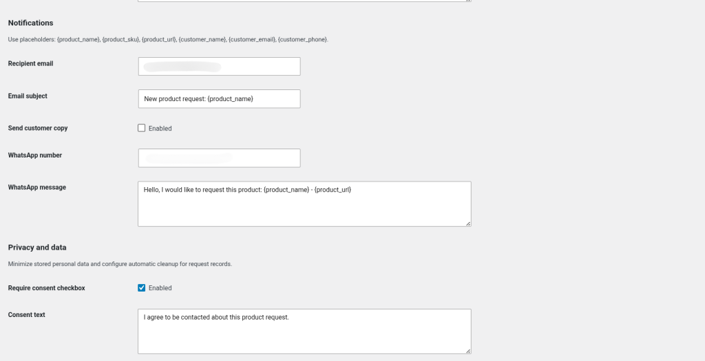 Product Request for WooCommerce, screenshot 2