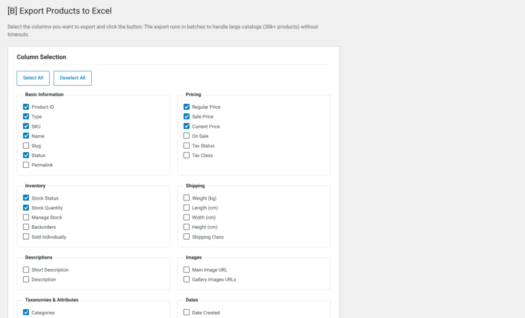 Woo XLS Exporter, screenshot 1