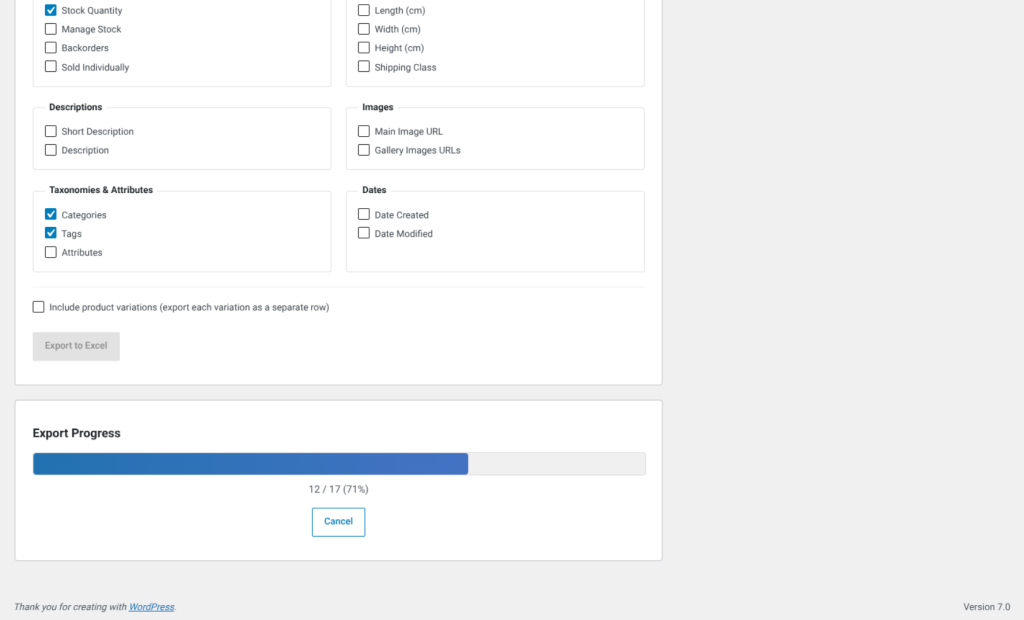 Woo XLS Exporter, screenshot 2