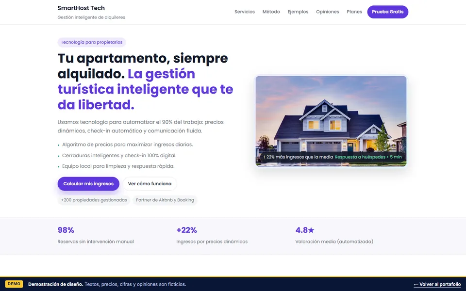 Home page of the SmartHost Tech demo